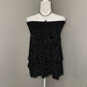 Y2K Gypsy & Jade Sleeveless Top Womens 1X Black Polka Dot Ruffle Smocked Plus Sz